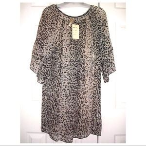 Etc. Chiffon Multi Color Tunic w Gathered Neckline LPD 3X